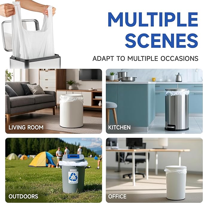 Small Trash Bags with Handles 5 Gallon 50 Count White - Ocean Plastic Upcycling - Plastic Garbage Bags, Can Bin & Waste Basket Liner for Kitchen, Bathroom, Office and Pets