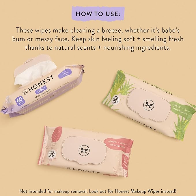 The Honest Company Nourish and Cleanse Naturally Scented Wipes Cleansing Multi-Tasking Wipes 99% Water Plant Based Hypoallergenic Sweet Almond 60 Count