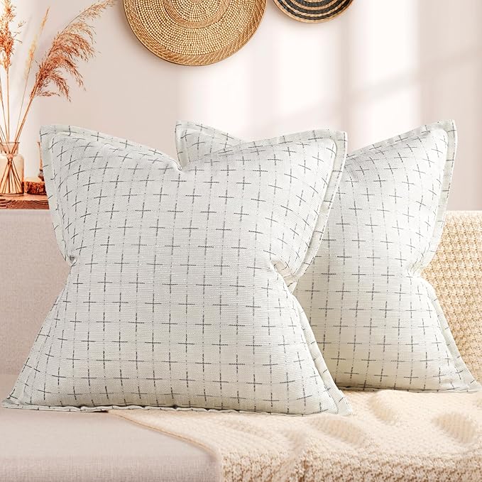 ZWJD Pillow Covers 18x18 Set of 2 Soft Polyester Textured Pillow Covers with Stylish Flange Edge Cozy Farmhouse Throw Pillows for Couch Bed Sofa Living Room