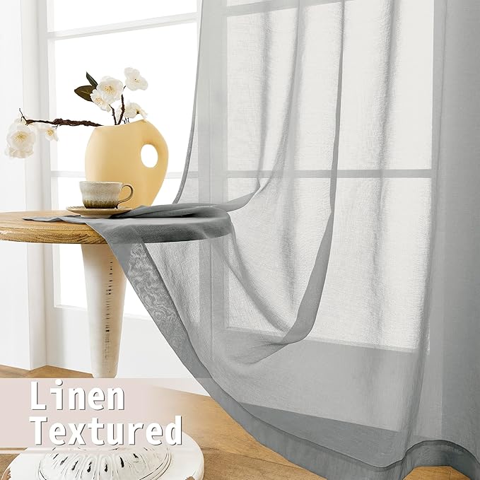 Tollpiz Sheer Door Curtains Closet Linen Textured Curtains Sheer Doorway Light Filtering Voile Rod French Door Pocket Curtain Patio Glass Door, 25 x 72 inches Long, Silver Grey, Set of 1 Panel