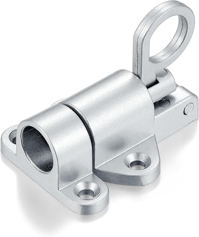 2 Packs Self-Closing Latches，Silver Gray Spring Door Lock，Resilient Bolt Latch Aluminum Alloy Safety Automatic Spring Barrel Slide Door Lock with Screws,Used for Gate,Window and Cabinet etc