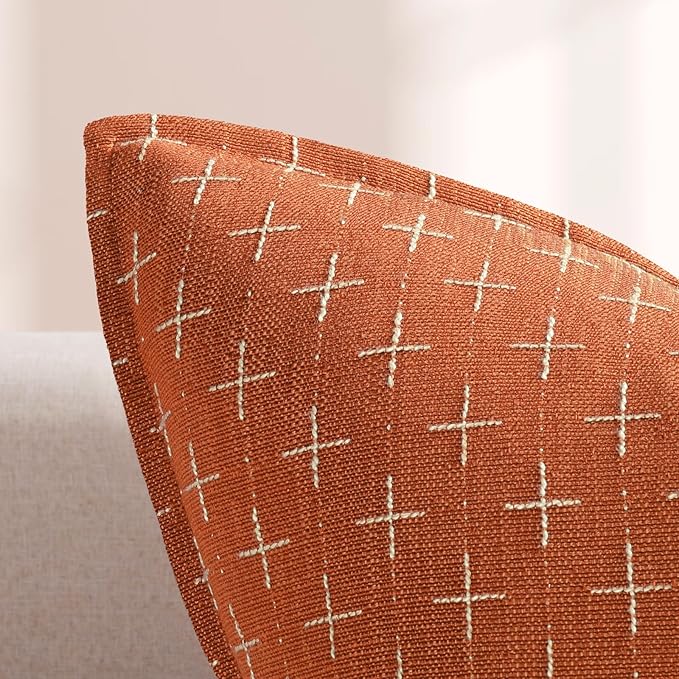 ZWJD Fall Pillow Covers 18x18 Set of 2 Soft Polyester Textured Pillow Covers with Stylish Flange Edge Cozy Farmhouse Throw Pillows for Couch Bed Sofa Living Room
