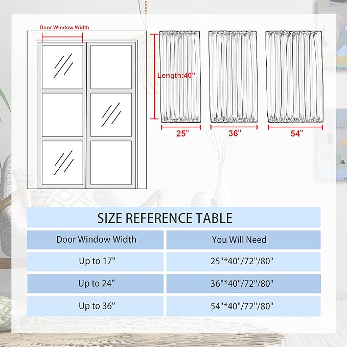 DWCN French Door Curtains – Rod Pocket Thermal Blackout Curtain for Doors with Glass Window, Kitchen and Patio Doors for Privacy, 54 X 40 Inches Long, 1 Curtain Panel with Tieback,Classic Blue