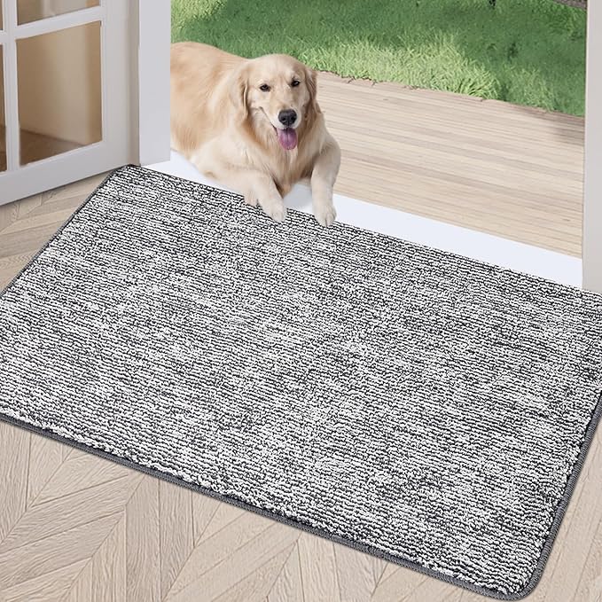 REFETONE Doormat, 32'x40', Indoor Absorbent Non Slip Dark Grey Doormat, Resist Dirt, Machine Washable, Low-Profile Entry Rug for High-Traffic Areas, Housewarming Gift