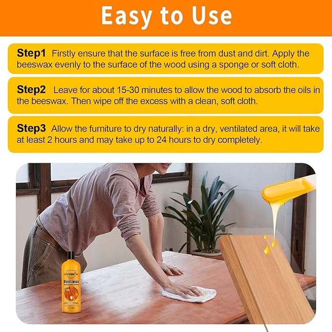 PIPIHUA Beeswax Polish and Conditioner for Wood Furniture - Waterproof & Restorer Wood Wax, Multipurpose Beeswax Furniture Polish and Cleaner for All Types and Colours 16.23 Fl Oz, 3 Pack