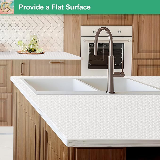 Self-Adhesive Shelf Liner Kitchen Liner, Waterproof Backed Paper Easy Peel and Stick Contact Liner Without Residue for Decor Your Desk Surface, Kitchen Countertops (White, 23.6 x 393.7 inches)