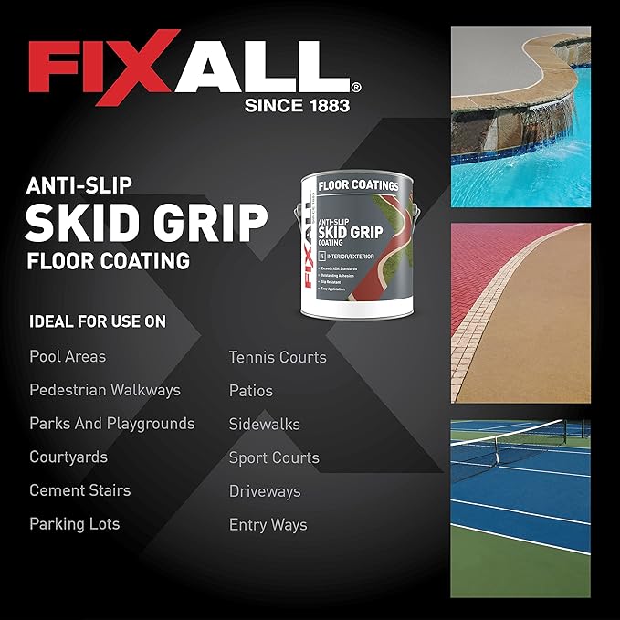FIXALL Skid Grip Anti-Slip Coating, 1 Gallon, Smoke, Exceeds ADA Standards, Ideal for Safety Areas, Slip-Resistant Pavement, Cement & Concrete Paint