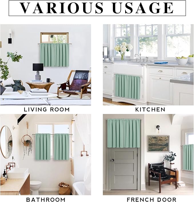 RYB HOME Dorm Curtains Room Darkening, 45 inch Length Privacy Window Treatment Thermal Insulated Covers for Shortage Room Studio Nursery, W29 x L45 inch, 2 Panels, Aqua