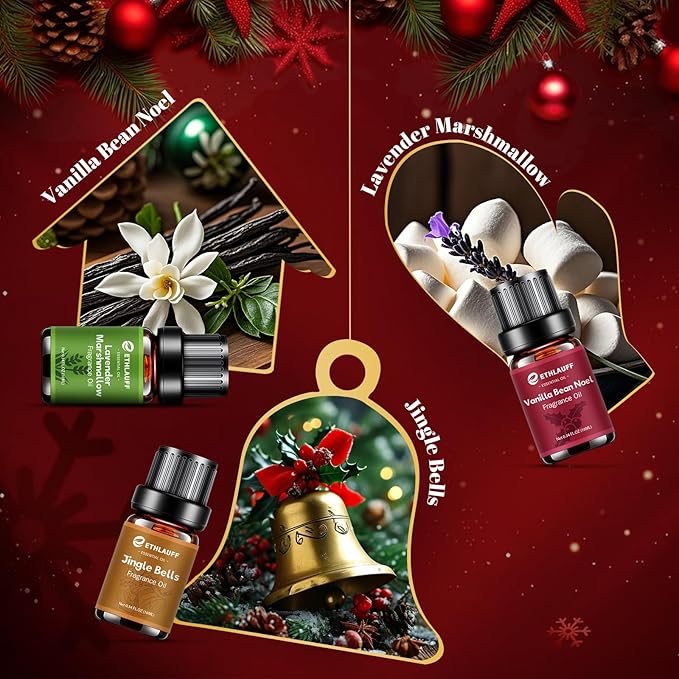 Essential Oils Set,Jingle Bells, Christmas Wreath, Christmas Tree, Christmas Spice, Vanilla Bean Noel, Lavender Marshmallow