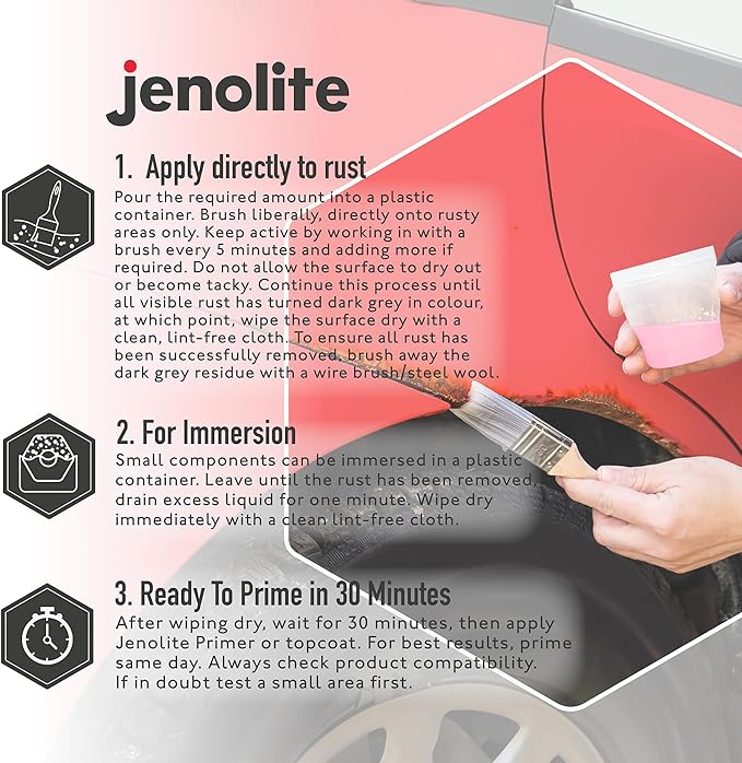 JENOLITE Rust Remover for Metal - Fast Acting No Drip Thick Liquid - Industrial Strength, Removes Rust Back to Bare Metal - 17oz (500ml)