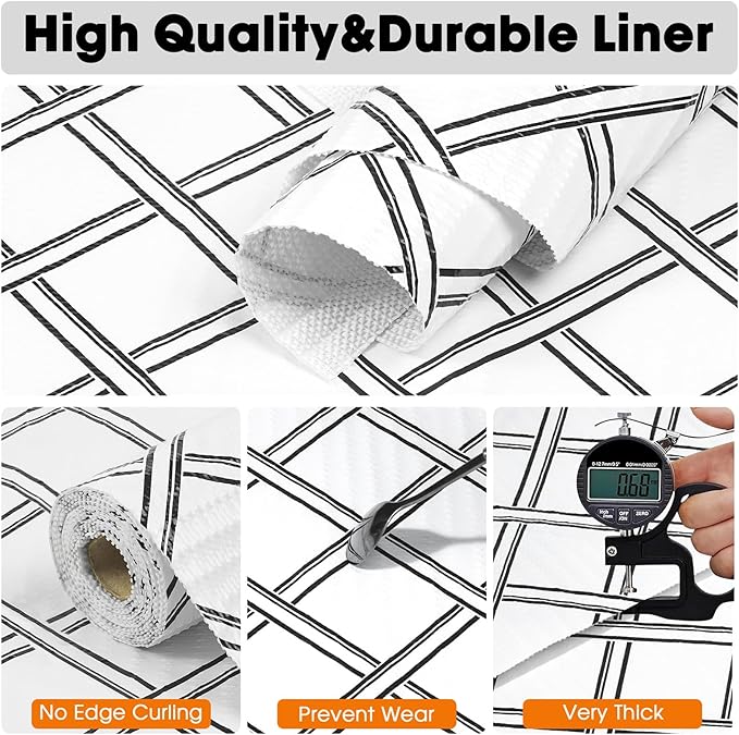 Drawer and Shelf Liners for Kitchen Cabinets Non-Adhesive Cabinet Liners Strong Grip Non Slip Waterproof Contact Paper for Cabinets and Drawers Shelves Cupboard,Geometric,12IN X 20FT