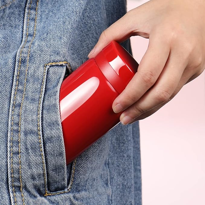 10oz Mini Water Bottle Stainless Steel Thermos Small Flask - Insulated Vacuum, Leak Proof, Keeps Drinks Hot/Cold - Ideal for Coffee, Tea, Water - Red