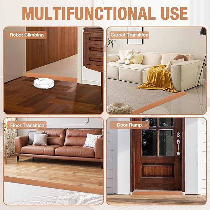 Floor Transition Strip Self Adhesive Vinyl Door Threshold for Doorways Carpet Edging Trim Overlap Edge Reducer for Laminate Floor, Carpet, Tile (Yellow Oak Grain, 1/5" to 2/5", 10Ft)