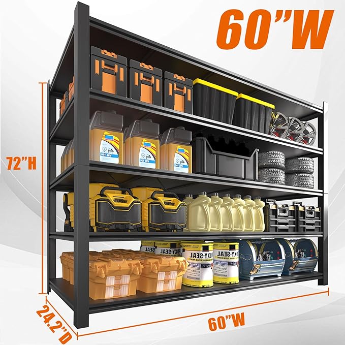60"W Garage Shelving Heavy Duty Metal Shelving 3000LBS Storage Shelves Adjustable 5 Tier Metal Shelves for Storage Industrial Shelves for Garage, Warehouse, 24.2" D x 60'' W x 72'' H, 3 Packs