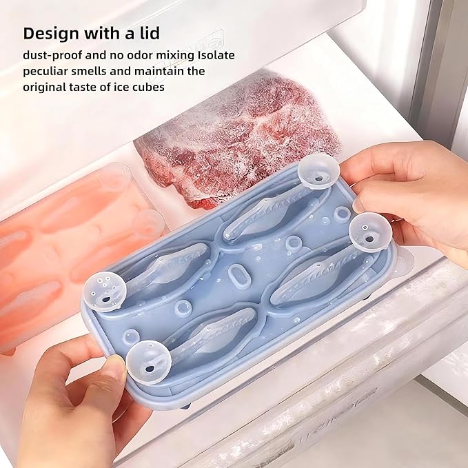 7.48inch Newly Upgraded 4-grid 3D Dinosaur Ice Tray and Covered Silicone Ice Tray, Suitable for Bars, Outdoor and Home Use(1, black)