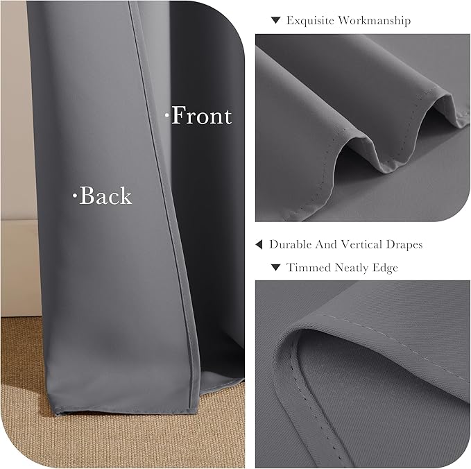 PONY DANCE Gray Blackout Curtains for Bedroom 60 inch Length, Thermal Insulated Light Blocking Window Drapes for Living Room, 2 Panels Set with Top Grommets, 42-inch Wide