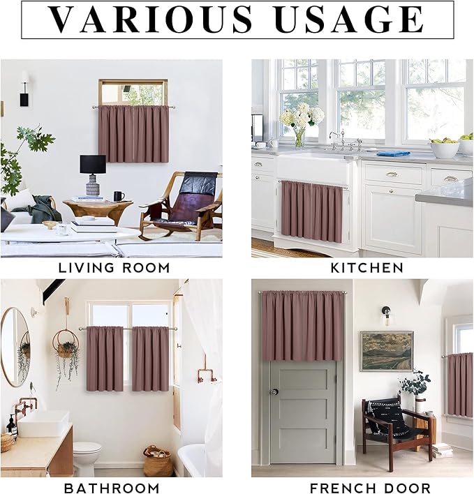 RYB HOME 45 inch Curtains for Living Room, Rod Pocket Thermal Insulated Small Window Drapes Room Darkening Shades for Bedroom Studio Closet, W 42 x L 45 inch, Set of 2 Panels, Wild Rose