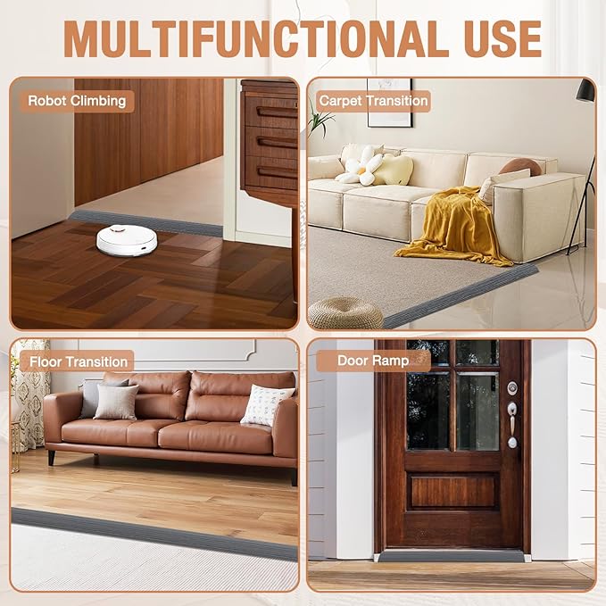 Floor Transition Strip Self Adhesive Vinyl Door Threshold for Doorways Carpet Edging Trim Overlap Edge Reducer for Laminate Floor, Carpet, Tile (Deep Gray Wood Grain, 2/5" to 3/5", 3.3Ft)