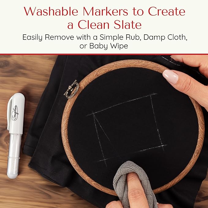 Fabric Markers for Sewing – Ergonomic Tailors Chalk Pen with Improved Dosing Wheel for Sharp Lines - Washable Sewing Chalk Marking Pens that are Compatible with Most Fabrics - White and White 2 Pack