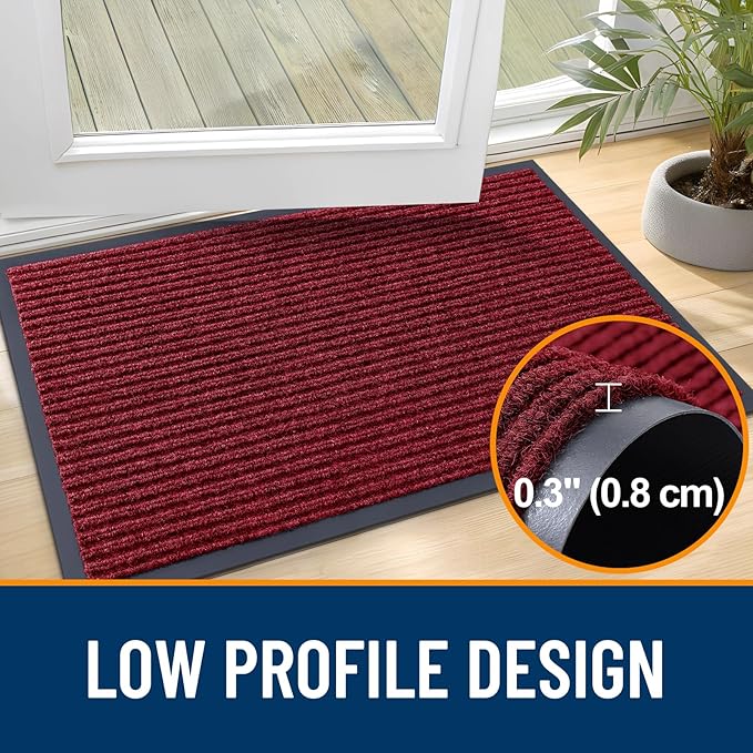 OLANLY Front Door Mat Indoor Outdoor Entrance, Waterproof Heavy Duty Doormat, Fade Resistant, Low Profile, Easy Clean Patio Porch Welcome Floor Mats for Entry, 71x23, Wine Red