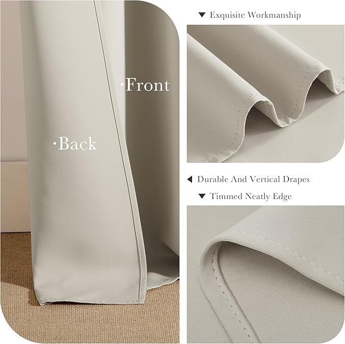 PONY DANCE Blackout Curtains for Bedroom - Double Pieces Thermal Insulated Drapes Noise Reducing Solid Grommet Top Window Curtain Panels for Home Decoration and Doorway, 55 x 80 inch, Cream, 1 Pair