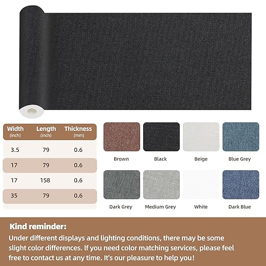 Fabric Repair Patch, 17X158 Inch Fabric Large Repair Tape, Self-Adhesive Patches for Furniture, Sofa, Car Interior, Shoes, Hand Bag, Clothing (Black, 17X158 Inch)