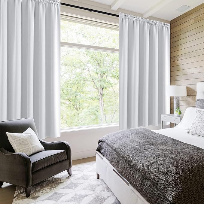 DWCN White Room Darkening Curtains for Kitchen/Bedroom, 60 x 36 inches Long - Energy Saving Window Drapes for Nursery with Rod Pocket, Set of 2 Panels