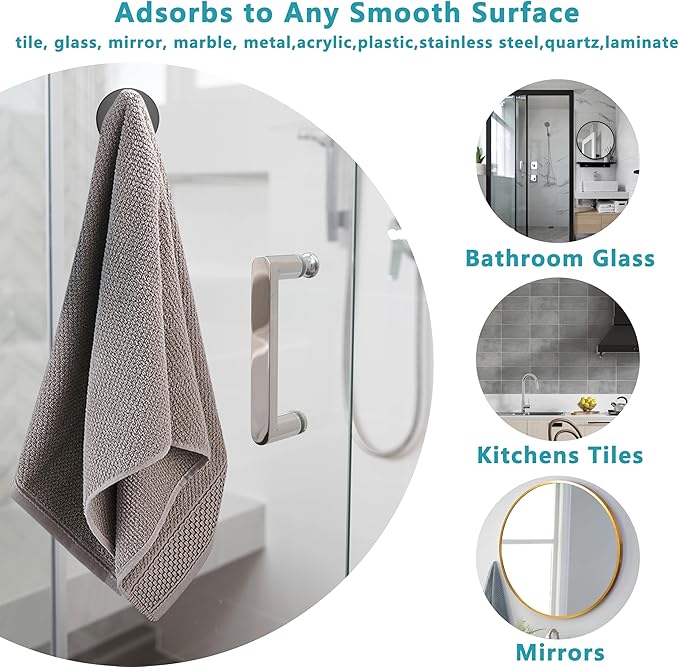 Suction Cup Hooks for Shower,Removable No Drill Towel Hooks,Upgraded 15 lbs Strong Suction hooks for Bathroom Tile,Shower Wall,Glass Door,Kitchen-Loofah,Coat,Stainless Waterproof-Matte Black 2 Pcs