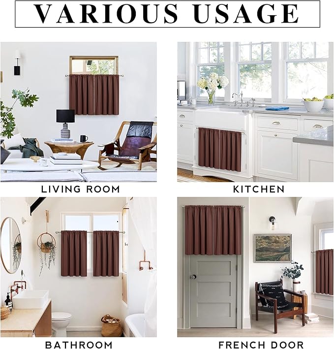 RYB HOME Blackout Curtains for RV Camper Windows, Privacy Thermal Insulating Mini Curtains & Drapes for Bedroom Bathroom Basement Kitchen Door Window Cover, W 42 x L 36 inch, Chocolate Brown, 2 Pcs