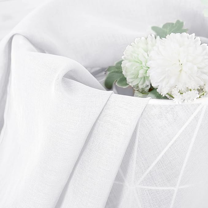 Tollpiz Sheer Curtains Living Room Linen Textured Curtain Sheers Light Filtering Voile Rod Pocket Curtains for Bedroom, 38 x 63 inches Long, White, Set of 2 Panels