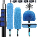 36ft High Ceiling Duster Kits with 5-30ft Heavy Duty Extension Pole - Fan Blade Cleaner, Cobweb Remover & Blue Window Squeegee Kit, Washable Dust Brush for High Roof and Glass Surfaces