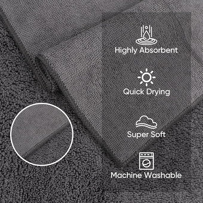HOMEXCEL Microfiber Washcloths 24 Pack, Highly Absorbent and Soft Face Towel, Multi-Purpose Grey Wash Cloths for Bathroom, Hotel, Spa, Gym, and Kitchen, 12x12 Inch