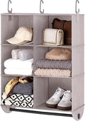 StorageWorks Hanging Closet Organizer with Metal Rod, 6-Section Closet Organizers and Storage, Collapsible Hanging Shelves for Wardrobe Organizer, Nursery, Bedroom, Light Khaki