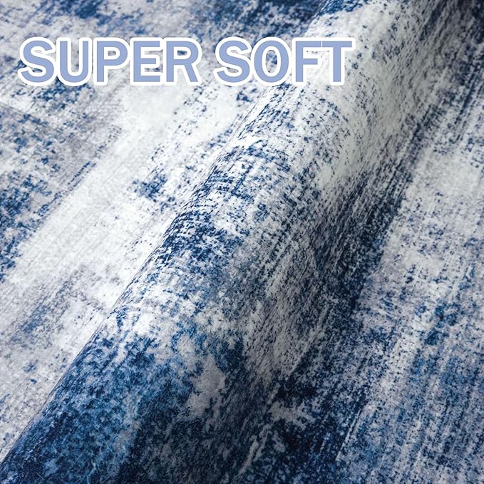 IOHOUZE Abstract Area Rug 3x5 Ft Washable Rugs for Entryway Indoor, Non Slip Kitchen Rug Printed Faux Wool Throw Rugs, Indoor Door Mat for Door Entrance Foyer Living Room, Navy/Grey