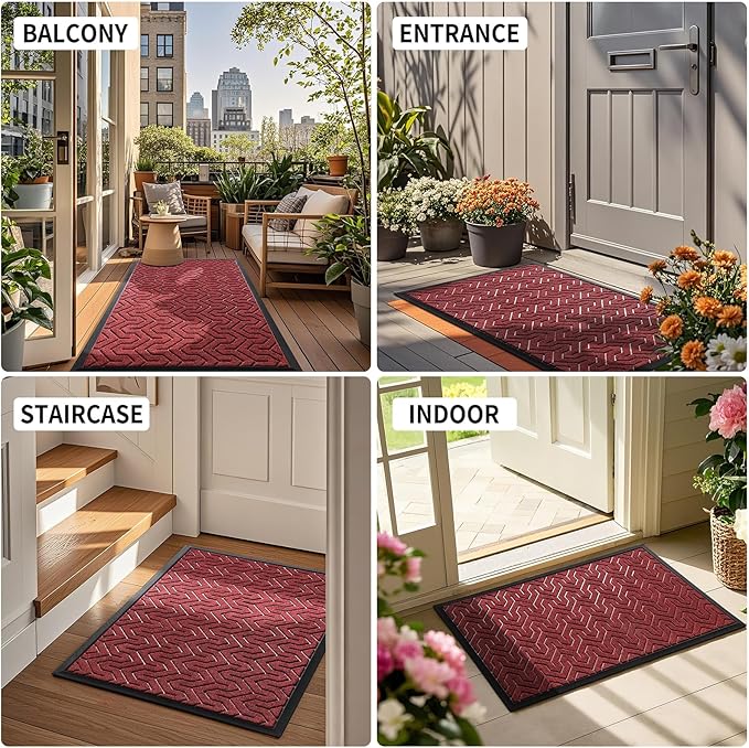 Yimobra Large Door Mat Outside Entrance 47x32, Waterproof Heavy Duty Outdoor Mats for Front Door, Non Slip Rubber Entry Mat for Garage Patio, Easy Clean, Black Red