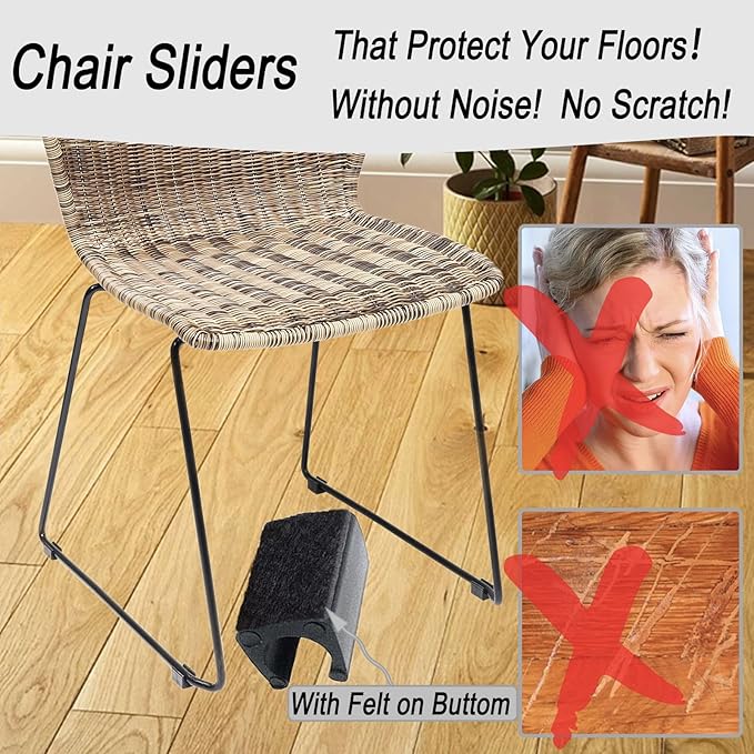 Rectangle U Shaped Chair Leg Tips Caps with Felt Pads,Furniture Feet Protector Slide Smoothly Glides No Scratches No Noise Protect Hardwood Floor,Fit 16mm(5/8inch) Diameter Tubular Leg (Black 8PCS)