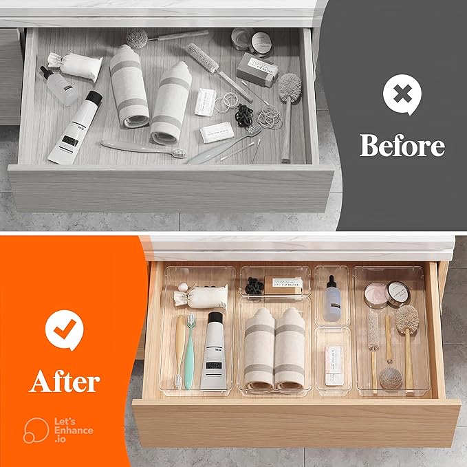 21-Pack Clear Plastic Drawer Organizer Trays – BPA-Free Storage Bins for Kitchen Utensils, Makeup, Jewelry, Office Desk, Bathroom & School Supplies – Multi-Use Home Organization Solution
