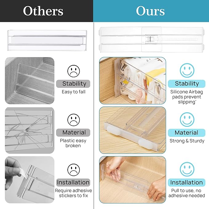 Vtopmart 14 Pack Drawer Dividers for Clothes, 4" High 10.2"-16.6" Adjustable Expandable Dresser Drawer Organizer, Clear Plastic Separators for Dresser, Baby Clothing, Underwear, Cosmetic, Toiletries