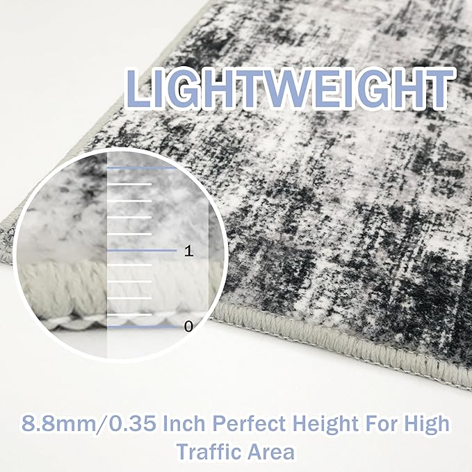 IOHOUZE Abstract Runner Rug 2x6 Ft Washable Runners for Hallways, Non Slip Kitchen Runner Printed Faux Wool Entryway Runner Indoor, Modern Abstract Floor Carpet for Hall Kitchen Bedroom, Black Gey