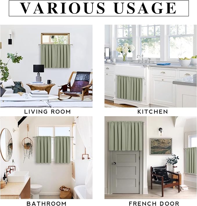 RYB HOME RV Curtains Blackout - Thermal Insulating Privacy Door Windows Camper Curtains for Kids Nursery RV Bunk Bedroom Windows Bathroom, Width 29 x Length 24, Sage Green, 2 Pcs