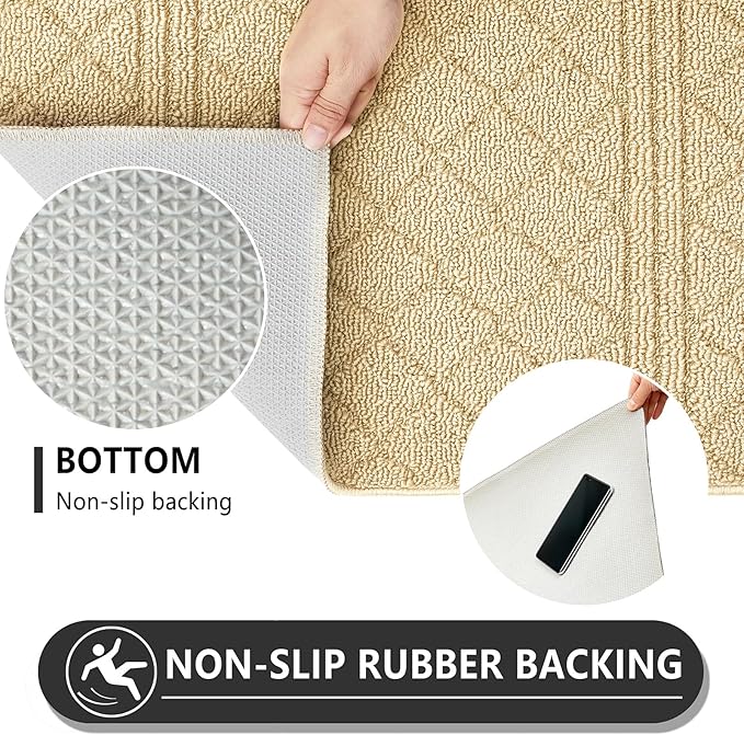 REFETONE Indoor Doormat, Front Back Door Mat 24"x36" Absorbent Rubber Backing Non Slip Door Mats, Low-Profile Resist Dirt Entrance Rugs, Machine Washable Door Rug Inside Floor Mat for Entryway, Golden