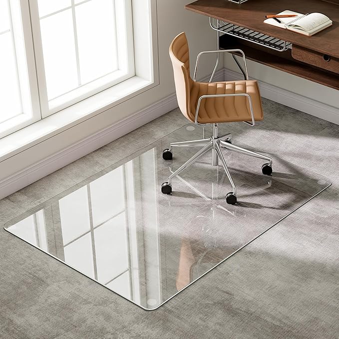 GLSLAND 47"x32" Tempered Glass Chair Mat Heavy-Duty Floor Protector for Carpet & Hard Floors Scratch-Resistant Office Computer Desk Mats Clear