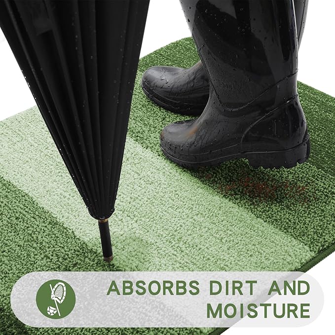 Kitinjoy Indoor Outdoor Door Mat, 59x36 Non-Slip Absorbent Dirt Trapper, Low-Profile Washable Inside Entrance Front Floor Mat, Sturdy Soft Entry Doormats for Entryway, Green