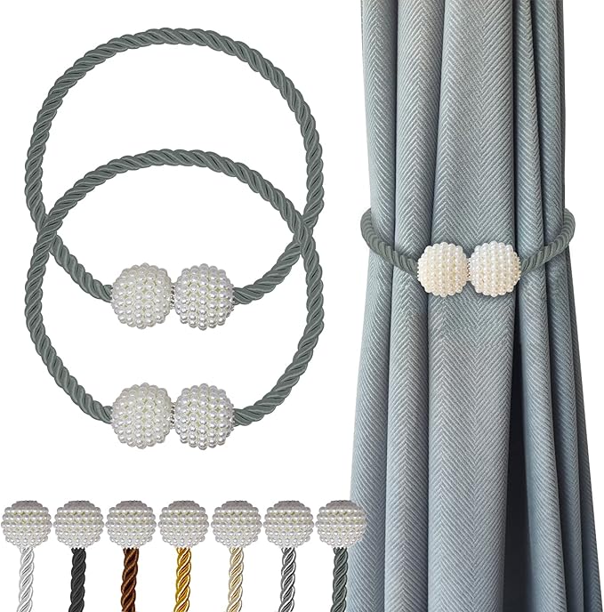 Hion Magnetic Curtain Tiebacks Gray Blue 2pcs, Curtain Tiebacks Buckles Holdbacks Holders Hooks Clip for Home Bedroom Office Decorative Curtain