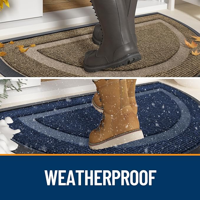 OLANLY Half Circle Door Mat Indoor Outdoor Entrance Welcome, Waterproof All-Season, All-Weather Doormat, Sturdy Natural Rubber, Low Profile, Easy Clean Patio Porch Entryway Mat, 59x23, Brown
