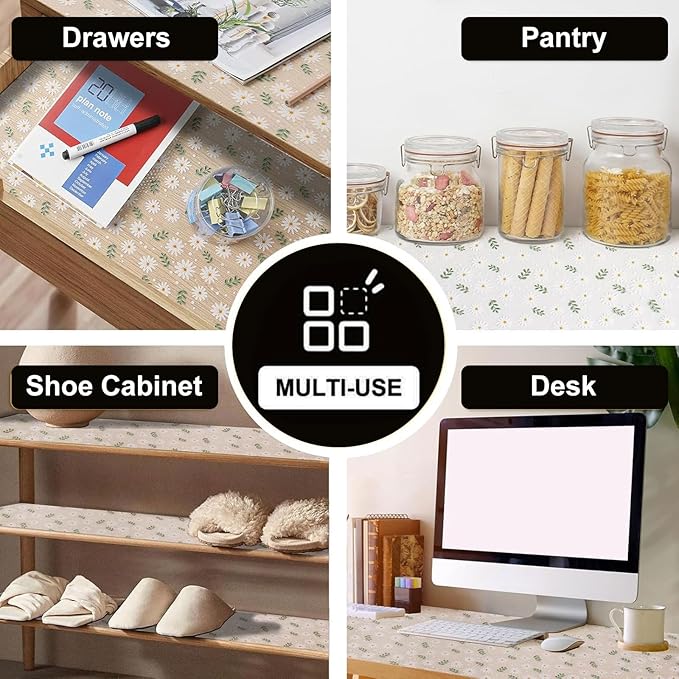 INNOLITES Shelf Liner – Cabinet & Drawer Liner Non-Adhesive – Waterproof Oil-Proof – Durable EVA with Floral for Kitchen Cabinets Refrigerator – BPA-Free, Easy to Cut 11.8" x 360"