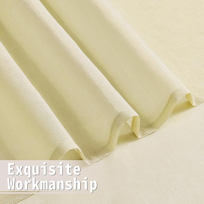 Tollpiz Sheer Door Curtain Closet Linen Textured Curtain Sheers Doorway Light Filtering Voile French Door Rod Pocket Curtains Patio Door, 25 x 80 inches Long, Transparent Yellow, Set of 1 Panel