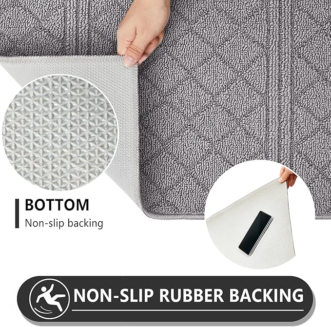 REFETONE Indoor Doormat, Front Back Door Mat 16"x24" Absorbent Rubber Backing Non Slip Door Mats, Low-Profile Resist Dirt Rugs, Machine Washable Door Rug Inside Floor Mat for Entryway, Light Grey