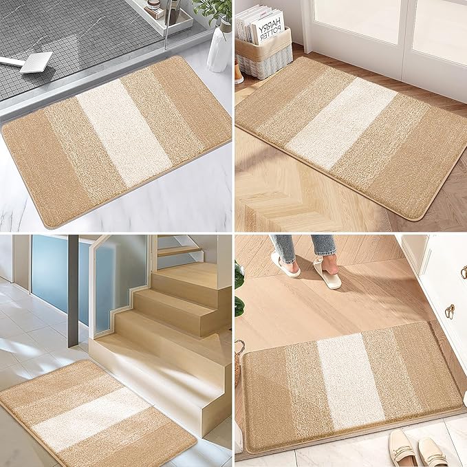 Kitinjoy Indoor Outdoor Door Mat, 48x30 Non-Slip Absorbent Dirt Trapper, Low-Profile Washable Inside Entrance Front Floor Mat, Sturdy Soft Entry Doormats for Entryway, Beige