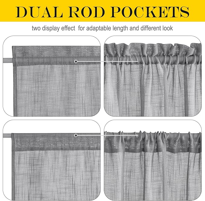 NICETOWN Semi Sheer Curtains 64 inches Long for Front French Door, Farmhouse Light Filtering Window Panels for Glass Office, Door Window Covering with Tieback, 26 Inches Wide, 1 Panel, Dark Grey